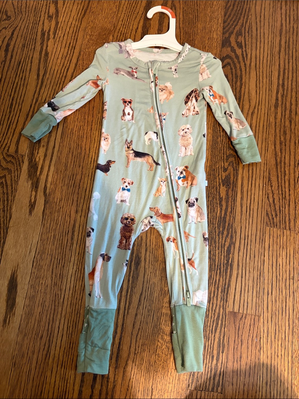 Posh Peanut Sage Green Dog Print Footed One-Piece